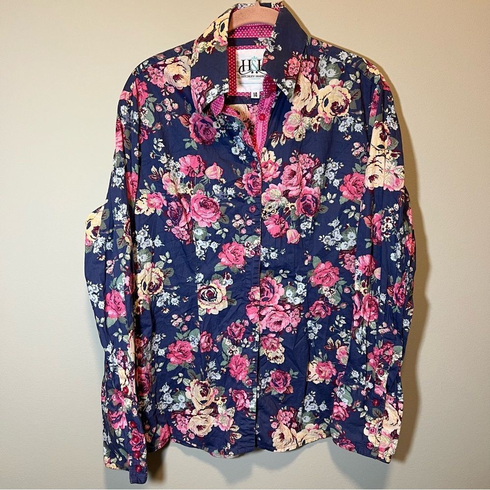 Hitchley‎ & Harrow Women’s Blue Pink Floral Long Sleeve Top US 10